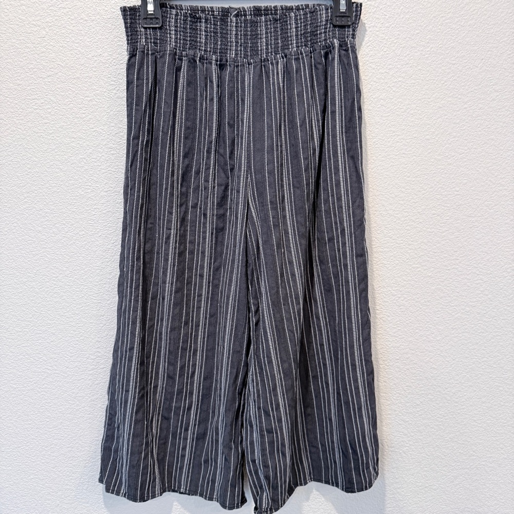 Given Kale Striped Wide Leg Pants M Smocked Waist Boho Coastal Grandmacore - Picture 4 of 11